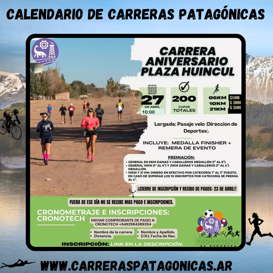 Flyer de carrera Carrera Aniversario Plaza Huincul 2025