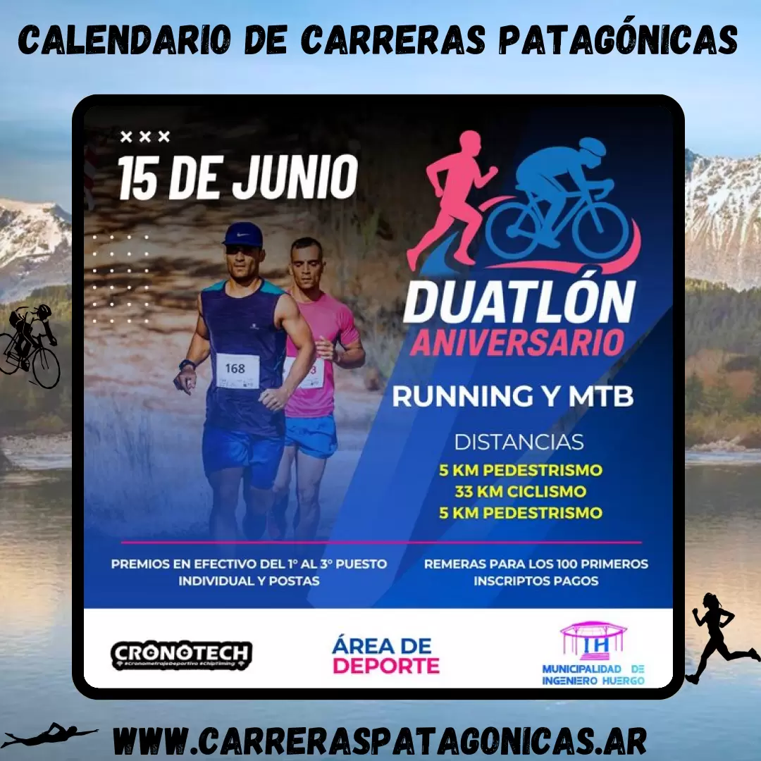 Flyer de carrera Duatlón Aniversario Ingeniero Huergo 2025