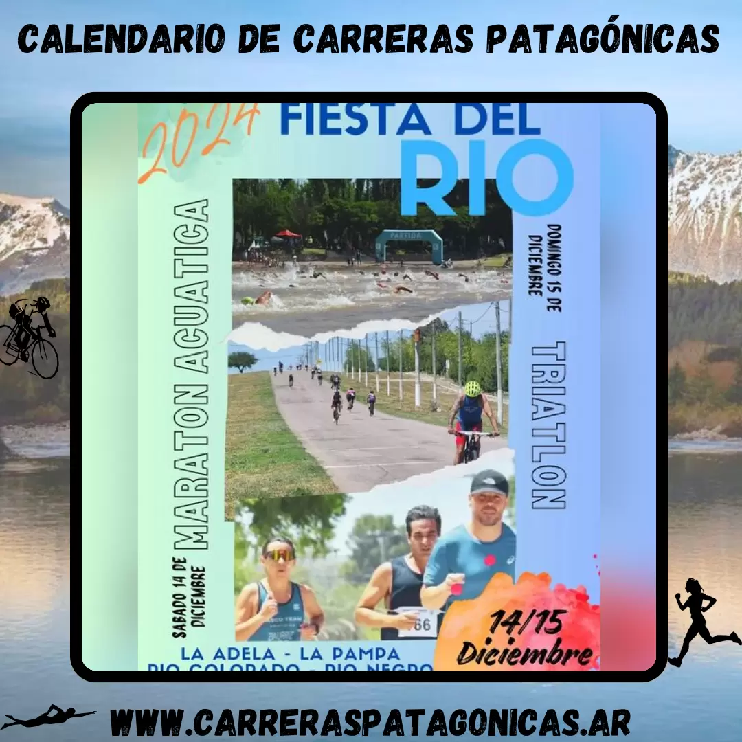 Flyer de carrera Maratón Acuática y Triatlón Fiesta del Río 2024