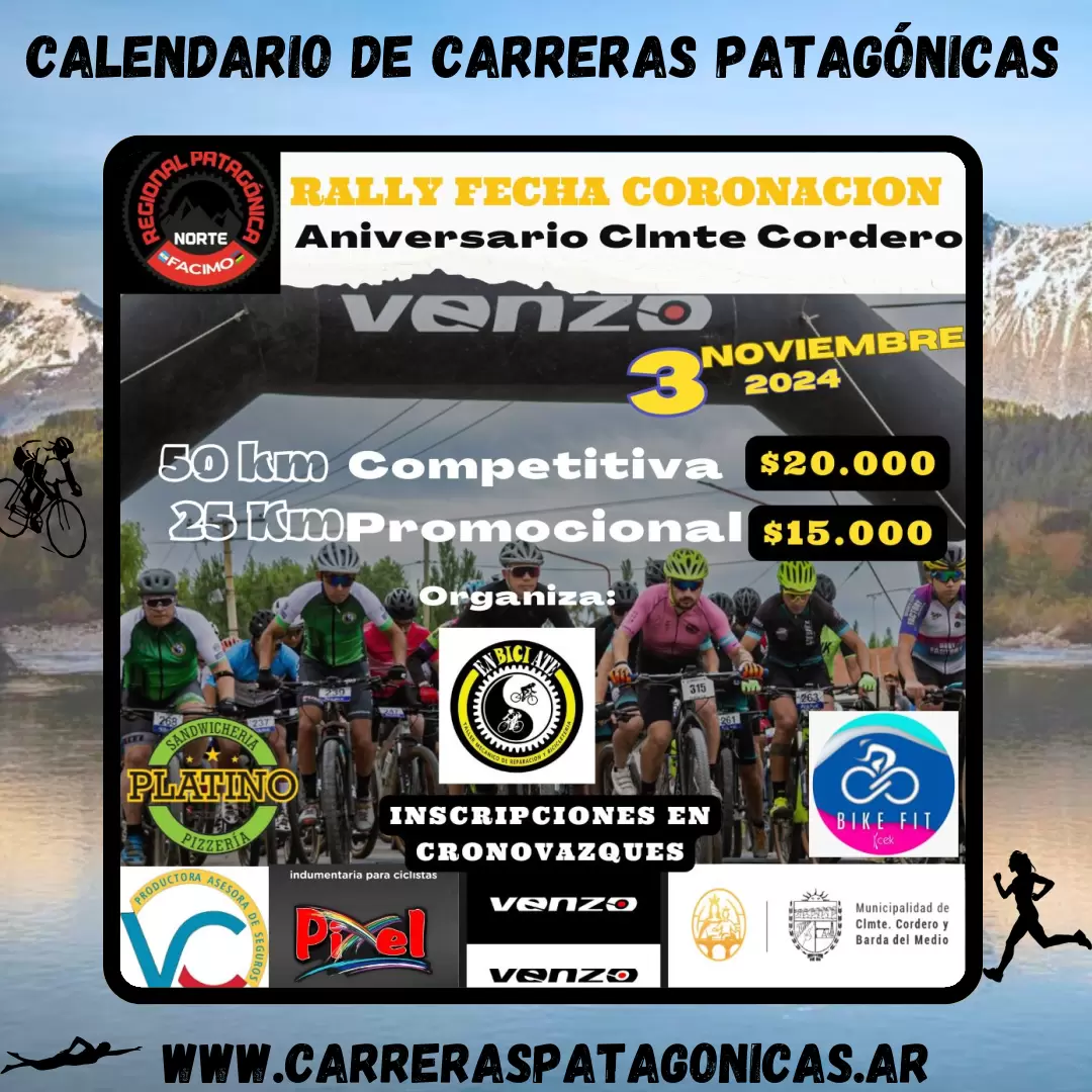 Flyer de carrera Rally Fecha Coronación Aniversario Clmte Cordero 2024