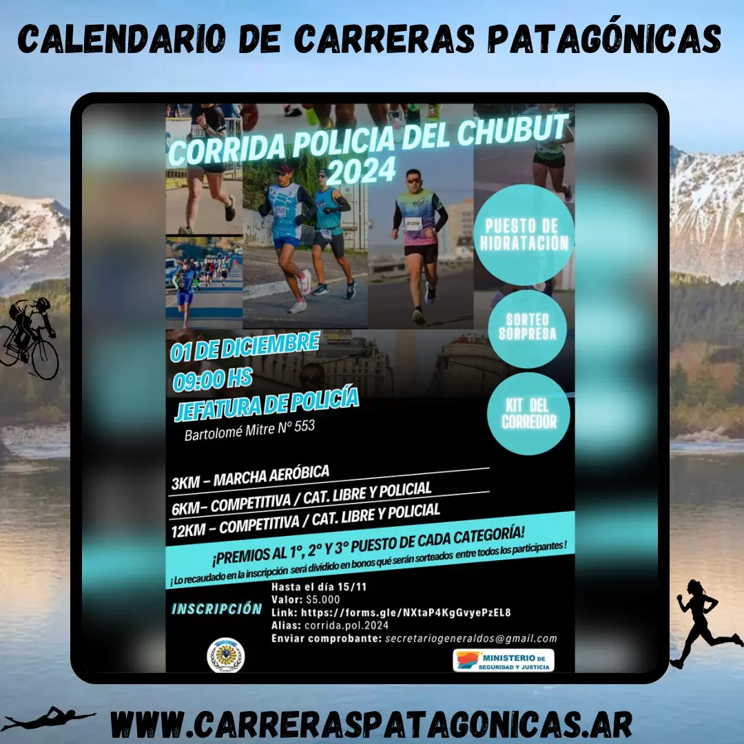 Flyer de carrera Corrida Policía del Chubut 2024